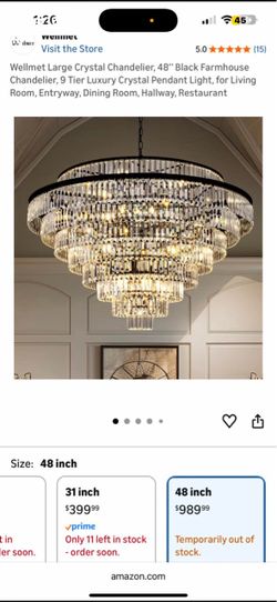 Luxury 48" Wellmet Large Crystal Chandelier - 9-Tier Black Farmhouse (New) sales for over $1K