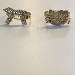 10k Gold Ak Gun And Hello Kitty Ring