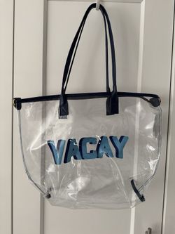 NEW Clear 'VACAY' Tote Bag with Navy Trim