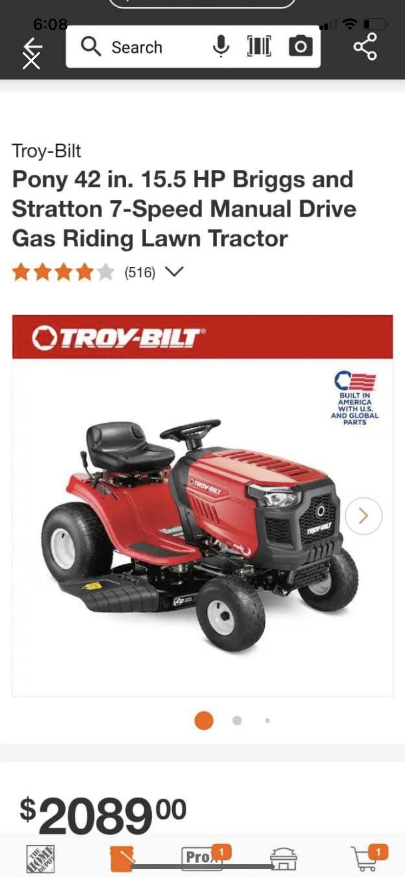 TROY BILT PONY 42IN 15.5 HP BRIGGS AND STRATTON 7/SPEED MANUAL DRIVE GAS RIDING LAWN TRACTOR