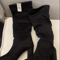 Express Black Slouchy Suede Boot Heels 