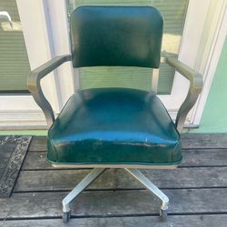 Steelcase Chair Rolling Vintage Retro Mid Century Tanker Swivel Green Vinyl