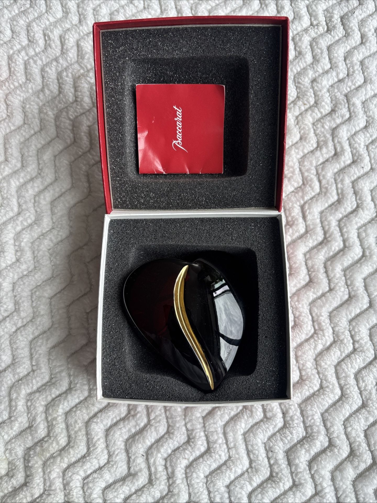 Baccarat Ruby Red Crystal "Heart of Passion" 18K Gold Veined Paperweight