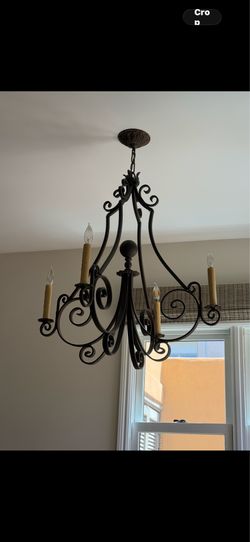 Large 4 Light Wrought Iron Chandelier – Oil Rubbed Bronze / Tuscan Style