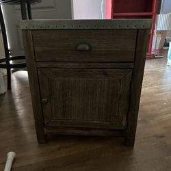 Gray Side Table W/drawer & Storage Cabinet