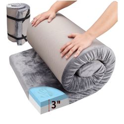 Memory Foam Camping Sleeping Pad – 3” Thick, Portable, Waterproof, Roll-Up Travel Mattress