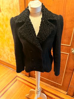 Black Wool Jacket with Curly Fur Collar by Wayne Rogers