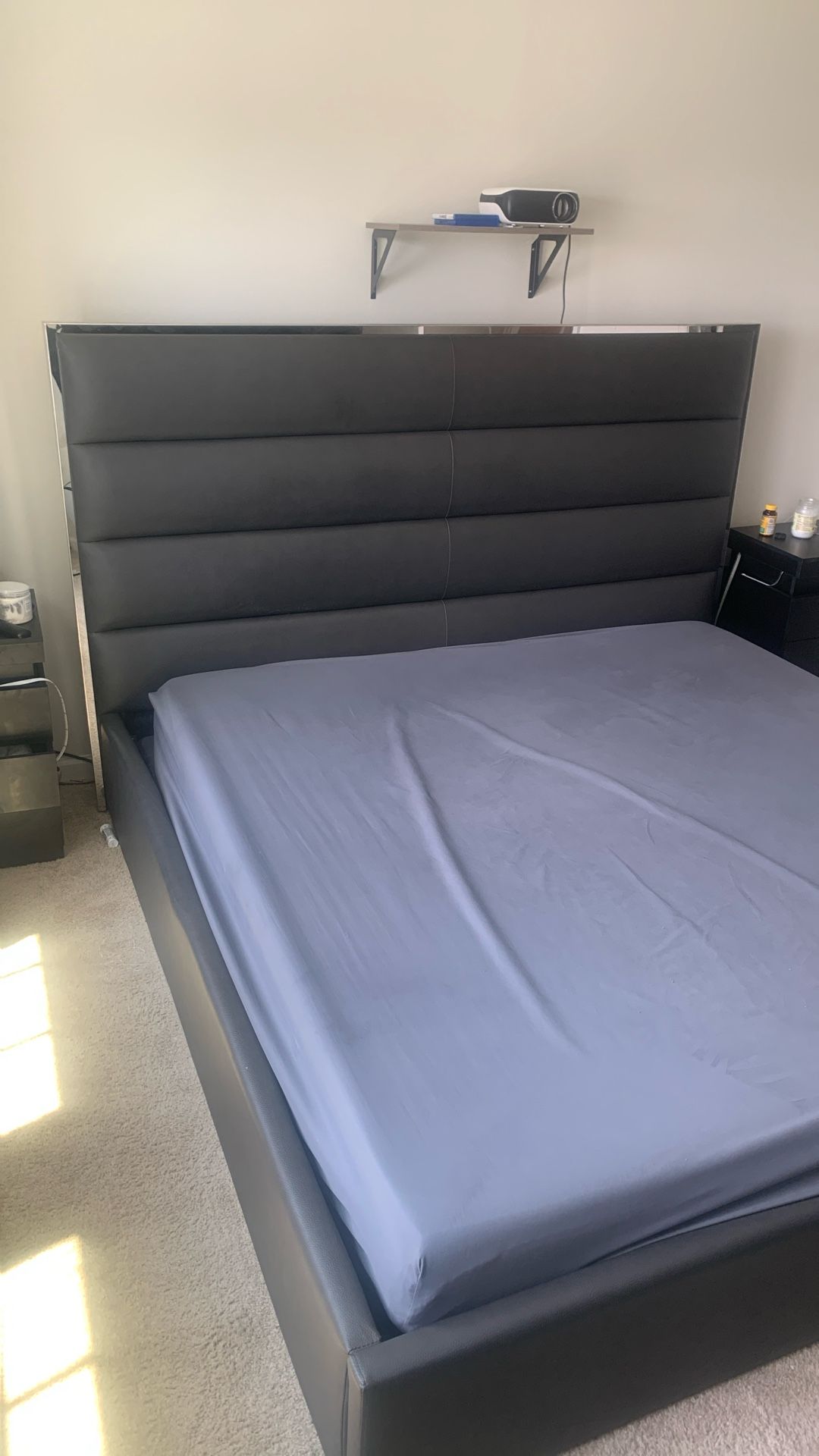 Luxury Leather King Sized Bed Frame With Memory Foam Mattress And Box Springs