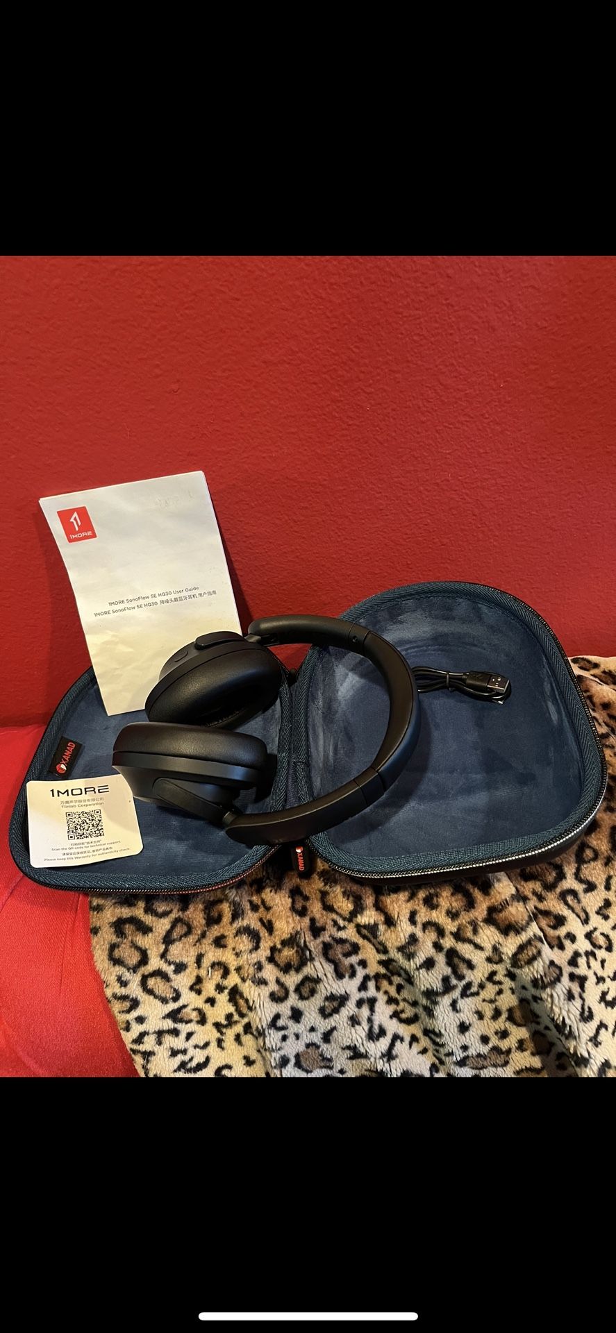 1MORE SonoFlow SE Active Noise Cancelling Wireless Headphones with case and charging  cord 