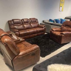 Tax Refund Sale!! Santiago Reclining Sofa And Loveseat Set (Black Or Black)---$899--Same Day Delivery, Brand New!