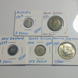 Set Of- 5 - Beautiful Silver World Coins