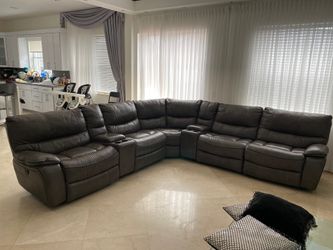 Leather sofa three recliners automatic electric