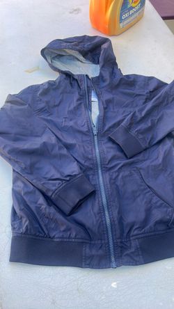 Navy Blue Zip-Up Windbreaker Jacket with Hood