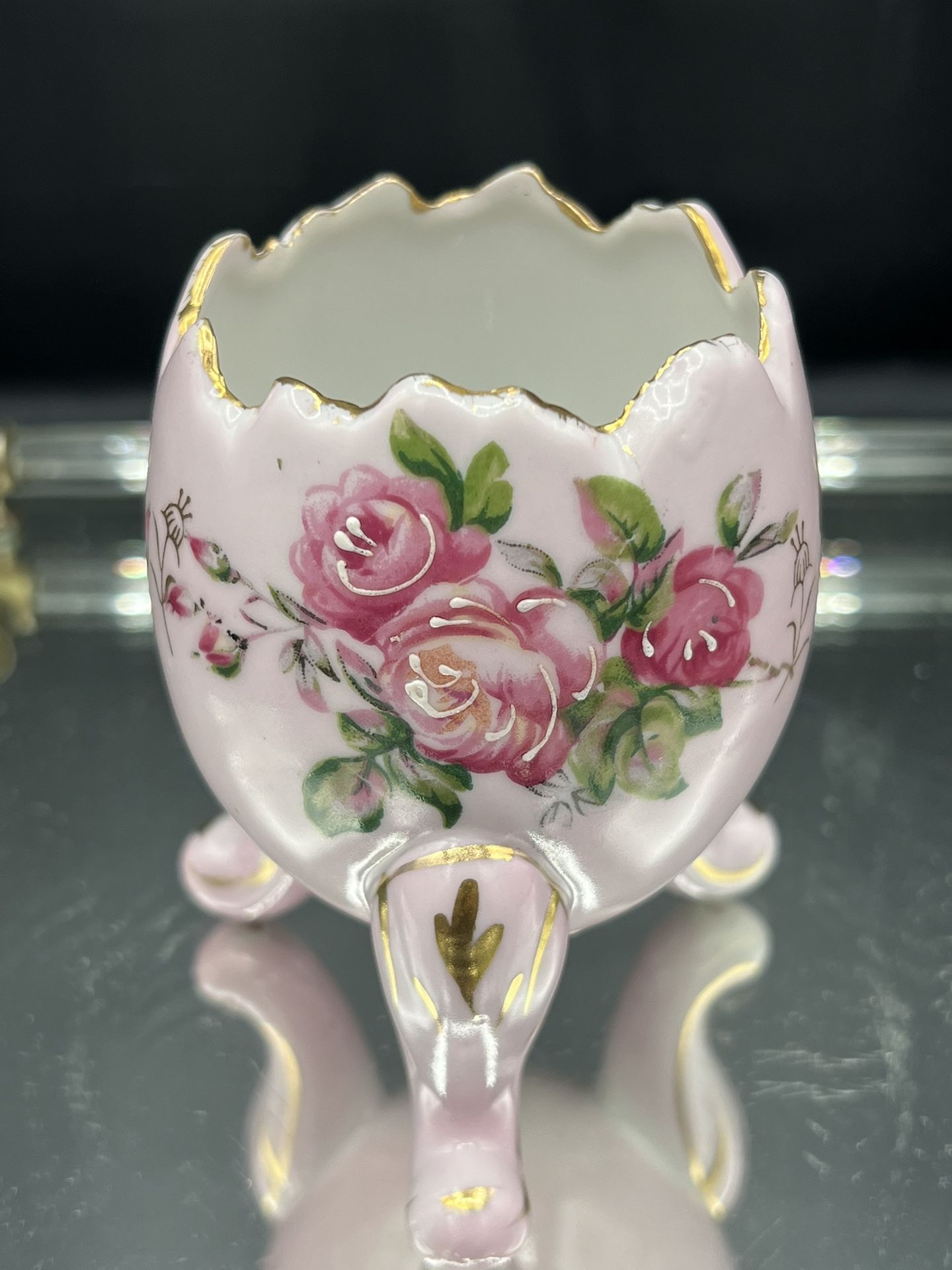 Vintage Napco Pink Porcelain Cracked Egg Vase with Floral Design