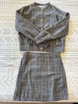 OshKosh Girls Grey Plaid Two-Piece Skirt Jacket Set