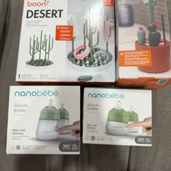 Nano Bebe baby bottles & Boon bottle rack/brush set