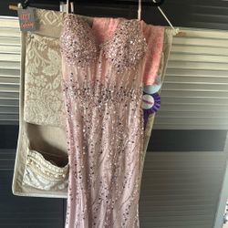 Pink Prom Dress With Glitter And Slit