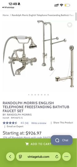 NEW Randolph Morris Chrome Clawfoot Tub Faucet Set + Drain