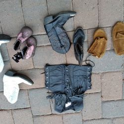 Cowboy Accessories, Children's Boots, Leather Vest.also 2 adult Cowboy Hats One Black Wool, One Straw