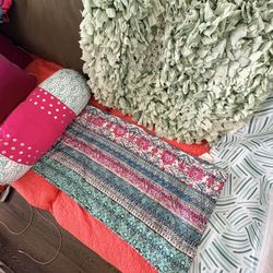 Green shower Curtain, Green shag Pillow Cover, Turquoise 2 Sided pillow Cover 