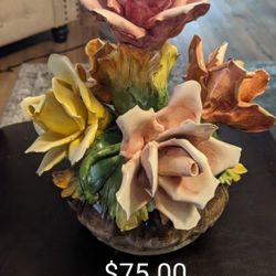 Vintage Capodimonte Rose Basket Made In Italy 