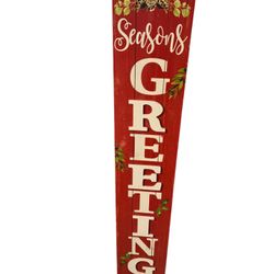 ASHLAND Red Season’s Greetings Door Greeter Sign 48” NWT Christmas