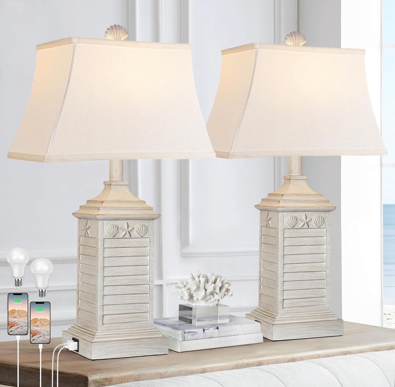 Hamucd Coastal Table Lamps Set of 2, Beach Living Lamps