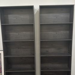 Two Dark Grey Wood Bookcases
