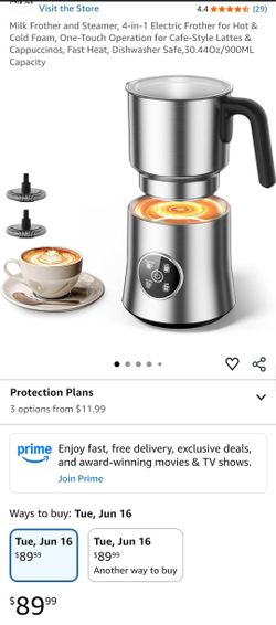 Milk Frother and Steamer, 4-in-1 Electric Frother for Hot & Cold Foam, One-Touch Operation for Cafe-Style Lattes & Cappuccinos, Fast Heat, Dishwasher