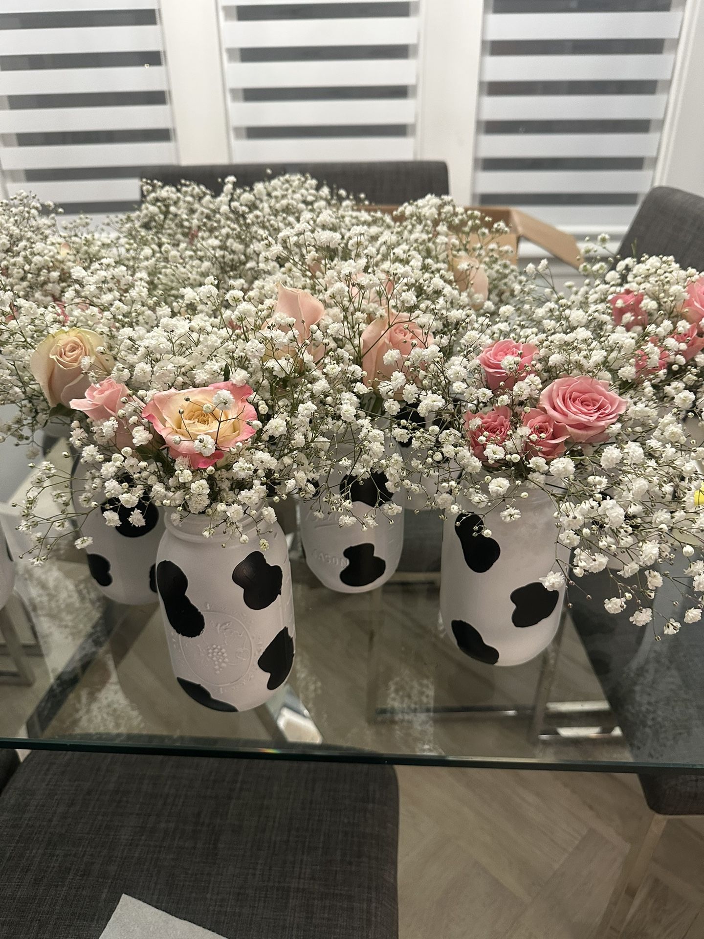 Cowprint Mason Jar Centerpieces