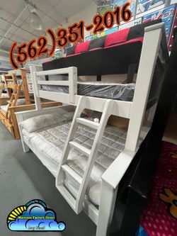 Twin full white bunk bed with mattresses colchones camas nuevas
