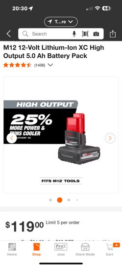 Milwaukee M12 High Output 5.0 Batteries. $85 Each. 