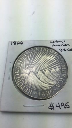 1826 8 Reales Large Silver  Coin Central America   Certified authentic