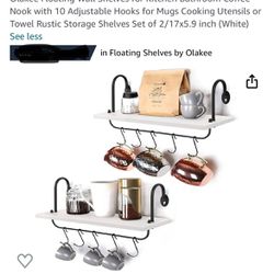 Olakee Floating Wall Shelves for Kitchen Bathroom Coffee Nook with 10 Adjustable Hooks for Mugs Cooking Utensils or Towel Rustic Storage Shelves Set o