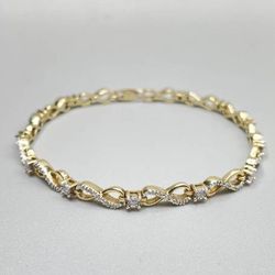 10K Yellow Gold Infinity Link Diamond Tennis Bracelet 0.315 CTW 7.25"