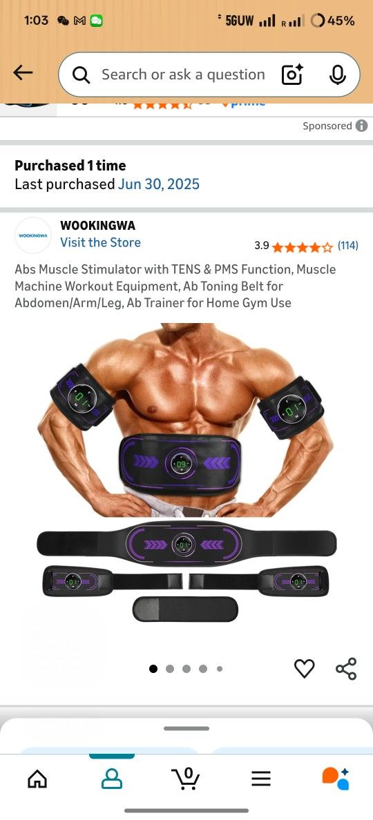 Abs Muscle Stimulator with TENS & PMS Function, Muscle Machine Workout Equipment, Ab Toning Belt for Abdomen/Arm/Leg, Ab Trainer for Home Gym Use