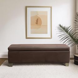 51 Inch Storage Ottoman, Storage Bench with Safety Hinge, Upholstered Synthetic Leather Ottoman Bench for Bedroom, Living Room, Entryway, Hallway, Foo