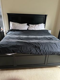 Black California King Bedroom Set - Bed Frame, Dresser, and Nightstand