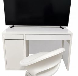 White Desk with Drawer and Cabinet