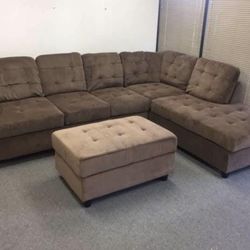 COSTCO Brown Chenille Sectional Couch And Ottoman