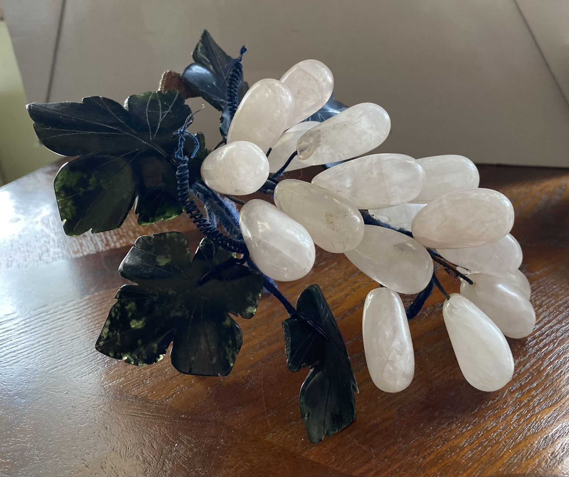 Rose Quarts Grapes And Jade/Glass Leaves