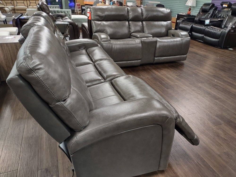 New Top Grain Real Leather Sofa And Loveseat With Power Recliners