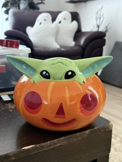 Halloween Disney Grogu Baby Yoda Pumpkin Candy Jar Ceramic