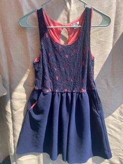 Navy Blue Lace Overlay Skater Dress