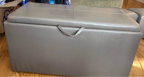 Gray Faux Leather Storage Ottoman Bench
