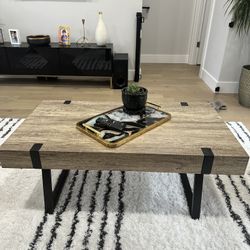 Wooden Coffee Table with Black Metal Legs