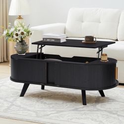 Small Lift Top Coffee Table with Sliding Tambour Door