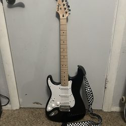 Left Handed Fender Squire Electric Guitar and Amp