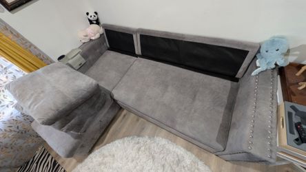 Gray Sectional Sofa with Pull-Out Bed and Storage Chaise - $388 (Monterey Park)
