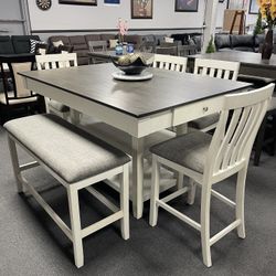 6PC Gray / White Bedroom Set W/ Bench